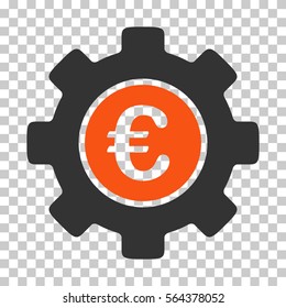 Orange And Gray Euro Development Gear interface toolbar pictogram. Vector pictograph style is a flat bicolor symbol on chess transparent background.