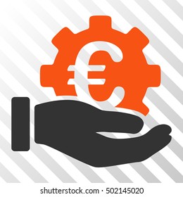 Orange And Gray Euro Development Service Hand toolbar pictogram. Vector pictograph style is a flat bicolor symbol on diagonal hatch transparent background.