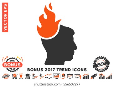 Orange And Gray Fired Head pictogram with bonus 2017 year trend elements. Vector illustration style is flat iconic bicolor symbols, white background.