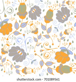 orange and gray floral repeat seamless pattern
