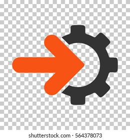 Orange And Gray Gear Integration interface icon. Vector pictograph style is a flat bicolor symbol on chess transparent background.