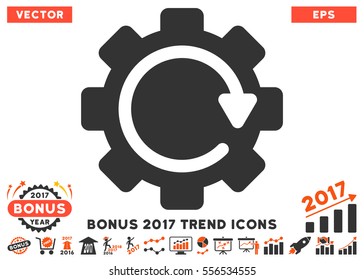 Orange And Gray Gear Rotation Direction icon with bonus 2017 year trend pictograms. Vector illustration style is flat iconic bicolor symbols, white background.