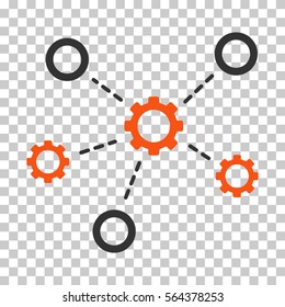 Orange And Gray Gears Relations interface toolbar icon. Vector pictogram style is a flat bicolor symbol on chess transparent background.