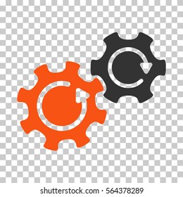 Orange And Gray Gears Rotation toolbar icon. Vector pictogram style is a flat bicolor symbol on chess transparent background.