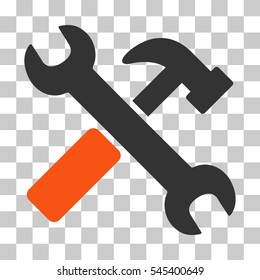 Orange And Gray Hammer and Wrench interface toolbar icon. Vector pictograph style is a flat bicolor symbol on chess transparent background.