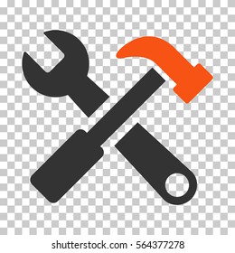 Orange And Gray Hammer and Wrench interface toolbar pictogram. Vector pictogram style is a flat bicolor symbol on chess transparent background.