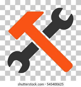 Orange And Gray Hammer and Wrench toolbar pictogram. Vector pictogram style is a flat bicolor symbol on chess transparent background.