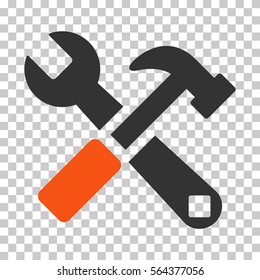 Orange And Gray Hammer and Wrench toolbar icon. Vector pictograph style is a flat bicolor symbol on chess transparent background.