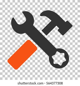 Orange And Gray Hammer and Wrench toolbar icon. Vector pictogram style is a flat bicolor symbol on chess transparent background.