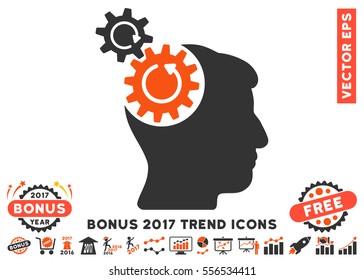 Orange And Gray Head Cogs Rotation icon with bonus 2017 year trend elements. Vector illustration style is flat iconic bicolor symbols, white background.