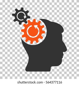 Orange And Gray Head Cogs Rotation interface toolbar pictogram. Vector pictogram style is a flat bicolor symbol on chess transparent background.