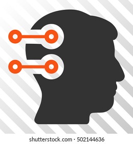 Orange And Gray Head Connectors interface toolbar icon. Vector pictograph style is a flat bicolor symbol on diagonal hatch transparent background.