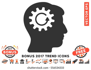 Orange And Gray Head Gear Rotation pictogram with bonus 2017 year trend elements. Vector illustration style is flat iconic bicolor symbols, white background.