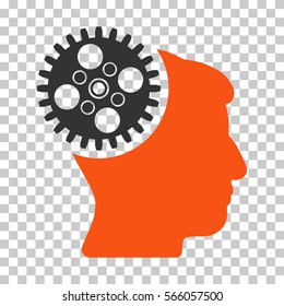 Orange And Gray Head Gearwheel interface toolbar icon. Vector pictogram style is a flat bicolor symbol on chess transparent background.