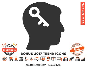 Orange And Gray Head Key pictogram with bonus 2017 trend pictures. Vector illustration style is flat iconic bicolor symbols, white background.