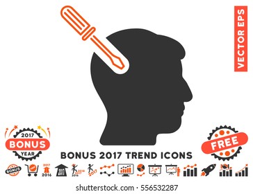 Orange And Gray Head Surgery Screwdriver pictogram with bonus 2017 trend elements. Vector illustration style is flat iconic bicolor symbols, white background.