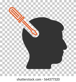 Orange And Gray Head Surgery Screwdriver interface pictogram. Vector pictogram style is a flat bicolor symbol on chess transparent background.