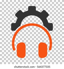 Orange And Gray Headphones Configuration Gear interface icon. Vector pictograph style is a flat bicolor symbol on chess transparent background.