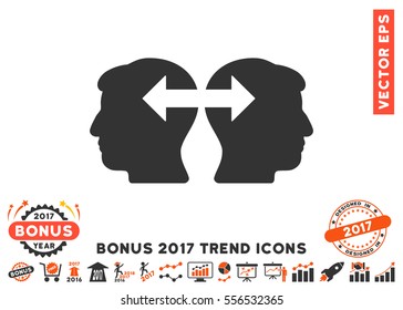 Orange And Gray Heads Exchange Arrows pictogram with bonus 2017 trend images. Vector illustration style is flat iconic bicolor symbols, white background.