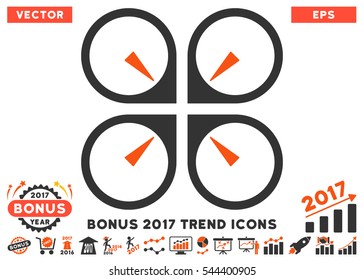 Orange And Gray Hover Drone icon with bonus 2017 year trend elements. Vector illustration style is flat iconic bicolor symbols, white background.