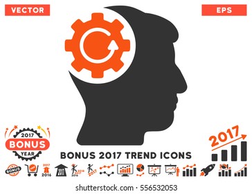 Orange And Gray Intellect Gear Rotation pictogram with bonus 2017 year trend symbols. Vector illustration style is flat iconic bicolor symbols, white background.