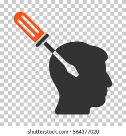 Orange And Gray Intellect Screwdriver Tuning toolbar pictogram. Vector pictogram style is a flat bicolor symbol on chess transparent background.