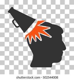 Orange And Gray Megaphone Impact Head interface toolbar icon. Vector pictogram style is a flat bicolor symbol on chess transparent background.
