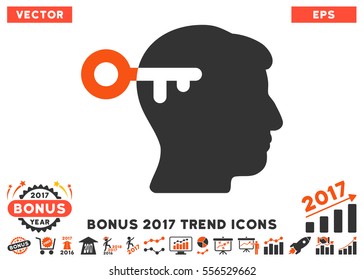 Orange And Gray Mind Key pictograph with bonus 2017 year trend pictures. Vector illustration style is flat iconic bicolor symbols, white background.