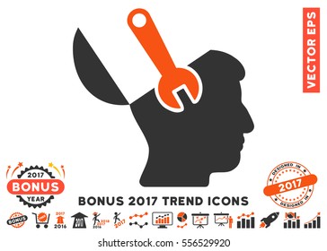 Orange And Gray Mind Wrench Surgery pictogram with bonus 2017 trend pictures. Vector illustration style is flat iconic bicolor symbols, white background.