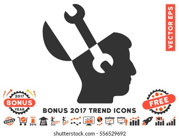 Orange And Gray Mind Wrench Tools pictogram with bonus 2017 year trend images. Vector illustration style is flat iconic bicolor symbols, white background.