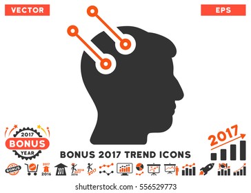 Orange And Gray Neural Interface Connectors pictograph with bonus 2017 trend pictograms. Vector illustration style is flat iconic bicolor symbols, white background.