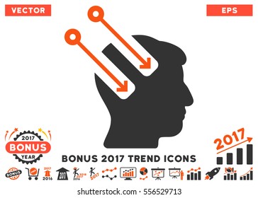 Orange And Gray Neural Interface icon with bonus 2017 year trend clip art. Vector illustration style is flat iconic bicolor symbols, white background.