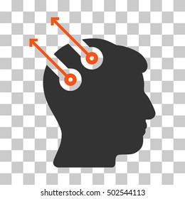 Orange And Gray Neural Interface Plugs interface toolbar pictogram. Vector pictograph style is a flat bicolor symbol on chess transparent background.