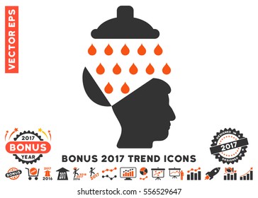 Orange And Gray Open Brain Shower pictogram with bonus 2017 year trend pictures. Vector illustration style is flat iconic bicolor symbols, white background.