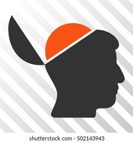 Orange And Gray Open Brain toolbar pictogram. Vector pictograph style is a flat bicolor symbol on diagonal hatch transparent background.