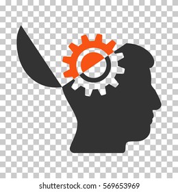 Orange And Gray Open Mind Gear interface pictogram. Vector pictograph style is a flat bicolor symbol on chess transparent background.