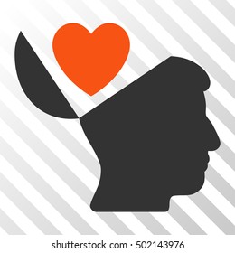 Orange And Gray Open Mind Love Heart toolbar icon. Vector pictogram style is a flat bicolor symbol on diagonal hatch transparent background.
