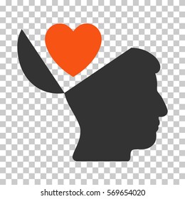 Orange And Gray Open Mind Love Heart toolbar icon. Vector pictograph style is a flat bicolor symbol on chess transparent background.