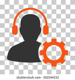 Orange And Gray Operator Configuration Gear interface toolbar icon. Vector pictograph style is a flat bicolor symbol on chess transparent background.