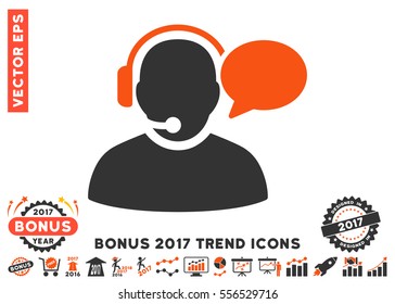 Orange And Gray Operator Message icon with bonus 2017 trend elements. Vector illustration style is flat iconic bicolor symbols, white background.