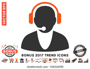 Orange And Gray Operator pictogram with bonus 2017 year trend symbols. Vector illustration style is flat iconic bicolor symbols, white background.