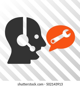 Orange And Gray Operator Service Message interface toolbar icon. Vector pictogram style is a flat bicolor symbol on diagonal hatch transparent background.