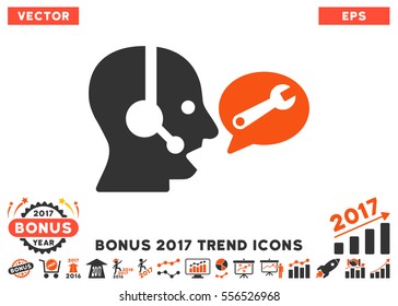 Orange And Gray Operator Service Message pictogram with bonus 2017 trend pictograph collection. Vector illustration style is flat iconic bicolor symbols, white background.