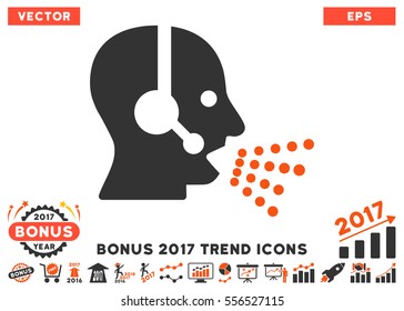 Orange And Gray Operator Speech pictogram with bonus 2017 trend pictograms. Vector illustration style is flat iconic bicolor symbols, white background.