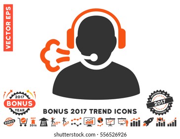 Orange And Gray Operator Speech pictograph with bonus 2017 trend pictures. Vector illustration style is flat iconic bicolor symbols, white background.