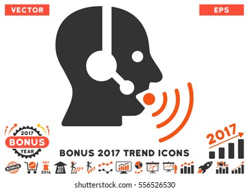 Orange And Gray Operator Talking Sound Waves pictograph with bonus 2017 year trend pictograph collection. Vector illustration style is flat iconic bicolor symbols, white background.