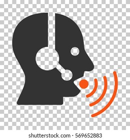 Orange And Gray Operator Talking Sound Waves interface toolbar icon. Vector pictograph style is a flat bicolor symbol on chess transparent background.