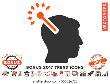 Orange And Gray Optical Neural Interface pictograph with bonus 2017 year trend elements. Vector illustration style is flat iconic bicolor symbols, white background.