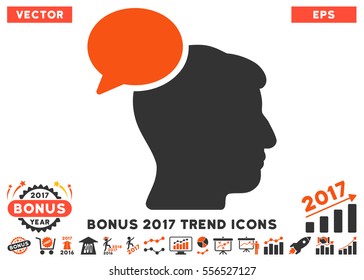 Orange And Gray Person Idea pictogram with bonus 2017 year trend clip art. Vector illustration style is flat iconic bicolor symbols, white background.