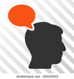 Orange And Gray Person Opinion toolbar pictogram. Vector pictogram style is a flat bicolor symbol on diagonal hatch transparent background.